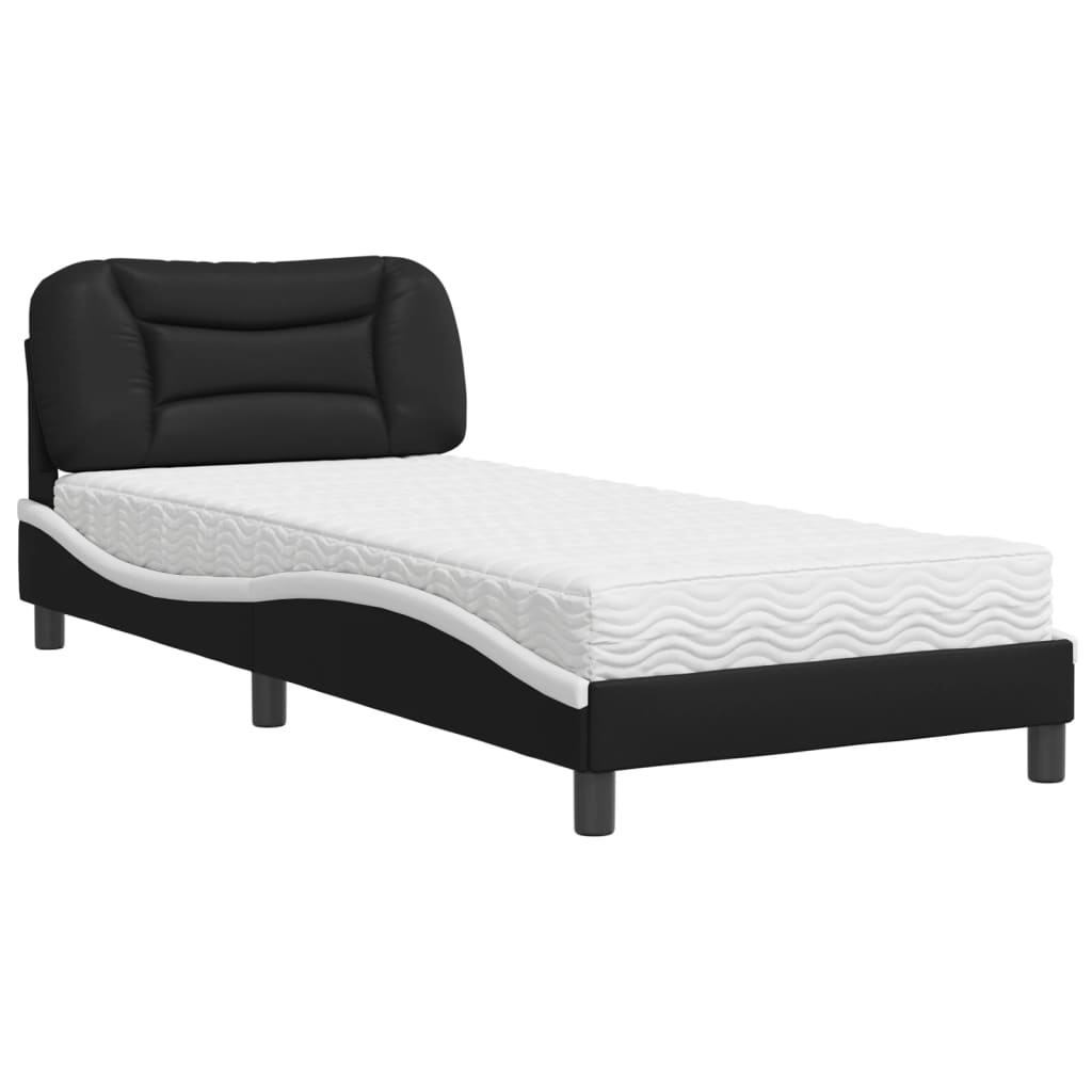 vidaXL Κρεβάτι με Στρώμα Hvar Μαύρο/Λευκό 90x190 εκ. από Συνθετικό Δέρμα