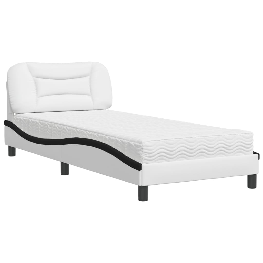 vidaXL Κρεβάτι με Στρώμα Hvar Μαύρο/Λευκό 90x190 εκ. από Συνθετικό Δέρμα