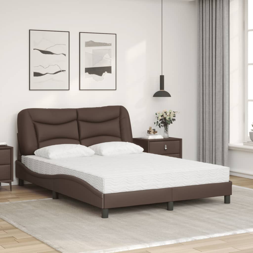 vidaXL Κρεβάτι με Στρώμα Hvar Στρώμα Καφέ 140x190εκ. από Συνθετικό Δέρμα
