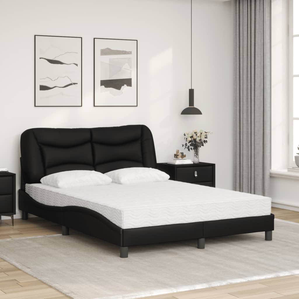 vidaXL Κρεβάτι με Στρώμα Hvar Μαύρο 140x200 εκ. από Συνθετικό Δέρμα