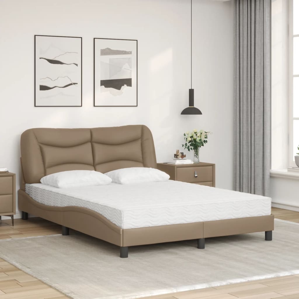 vidaXL Κρεβάτι με Στρώμα Hvar Καπουτσίνο 140x200εκ.από Συνθ.Δέρμα