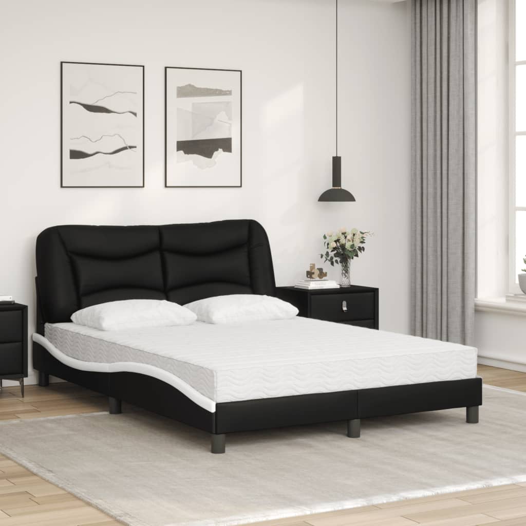vidaXL Κρεβάτι με Στρώμα Hvar Μαύρο/Λευκό 140x200 εκ. από Συνθετικό Δέρμα