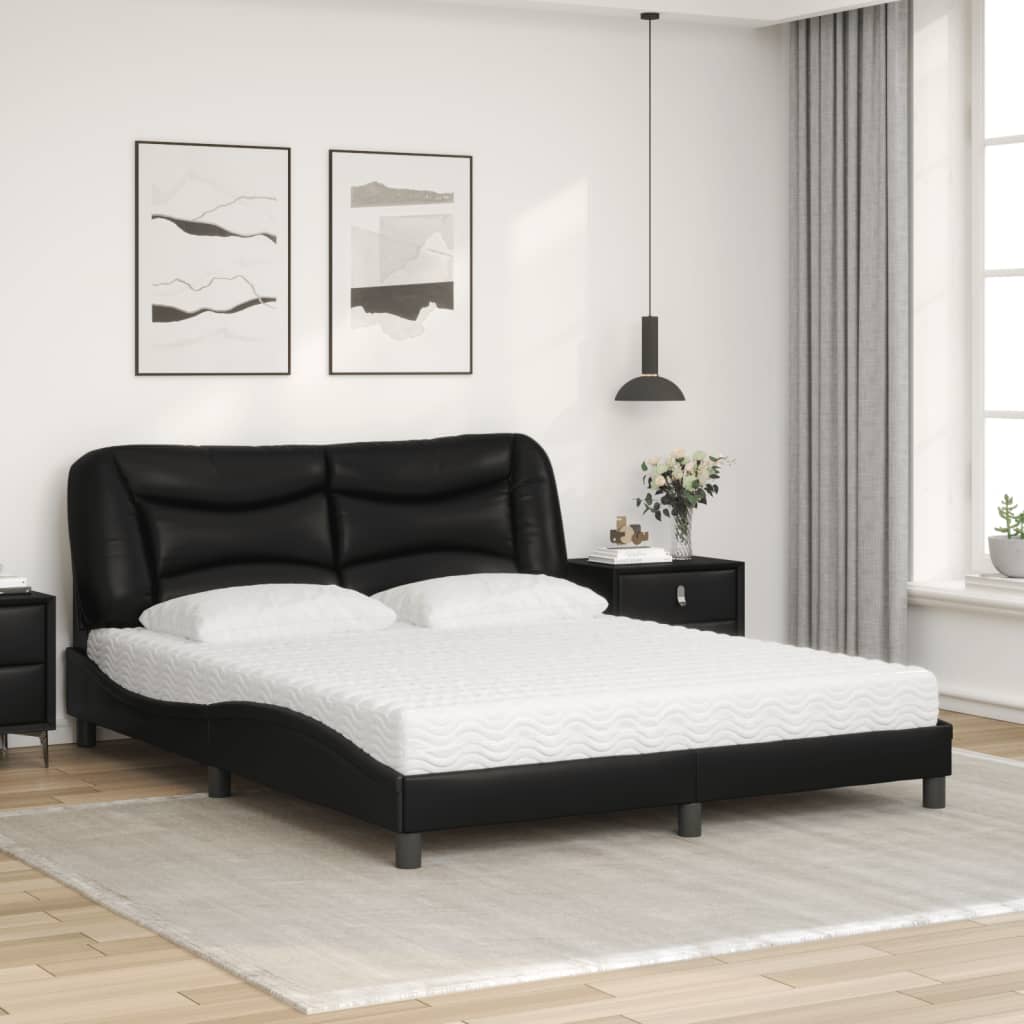 vidaXL Κρεβάτι με Στρώμα Hvar Μαύρο 160x200εκ.από Συνθετικό Δέρμα