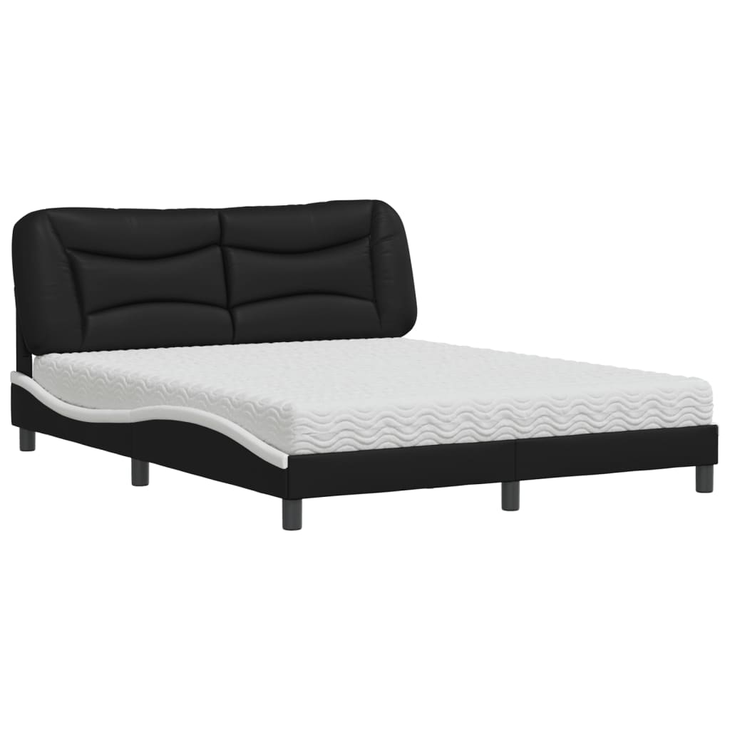 vidaXL Κρεβάτι με Στρώμα Hvar Μαύρο/Λευκό 160x200 εκ. από Συνθετικό Δέρμα