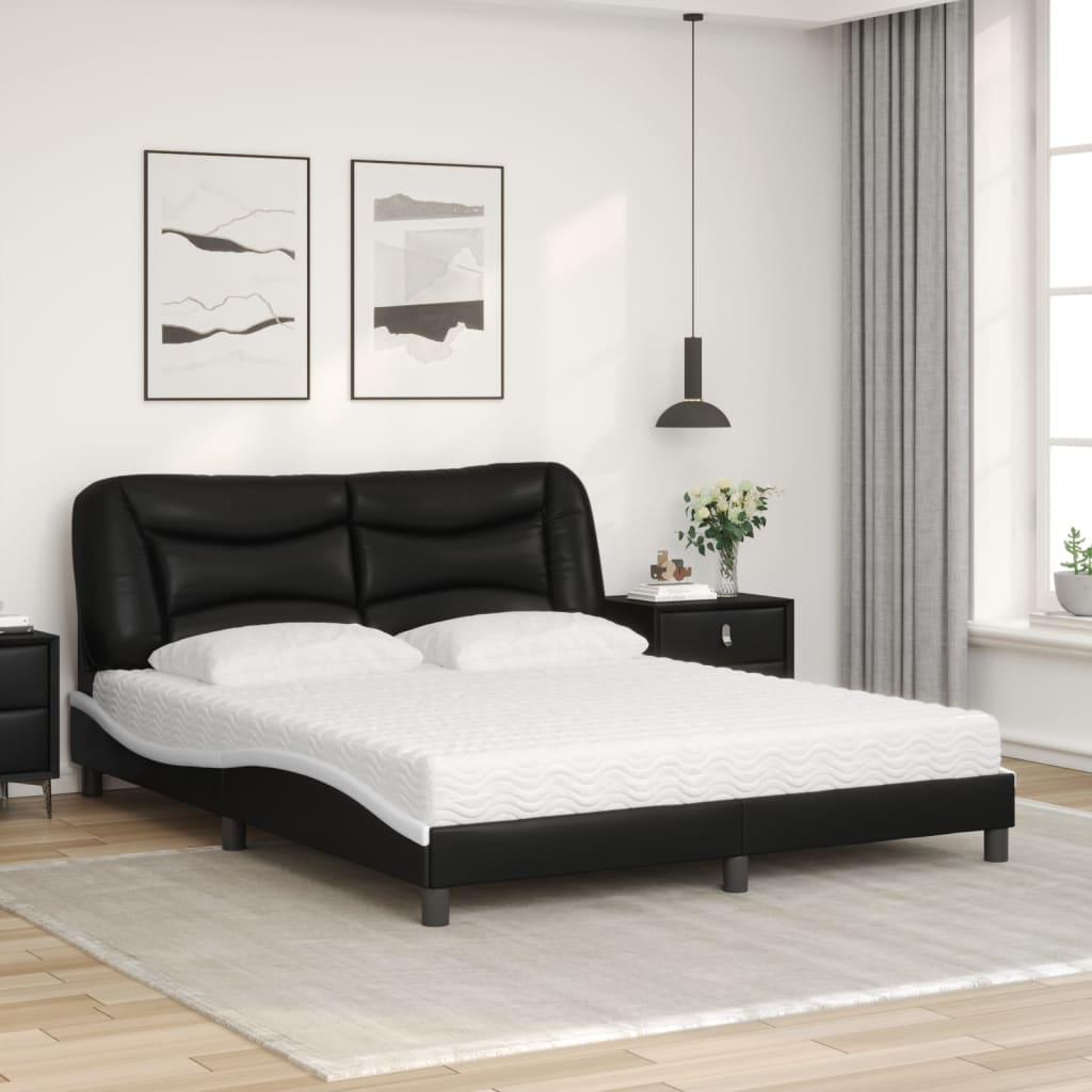 vidaXL Κρεβάτι με Στρώμα Hvar Μαύρο/Λευκό 160x200 εκ. από Συνθετικό Δέρμα