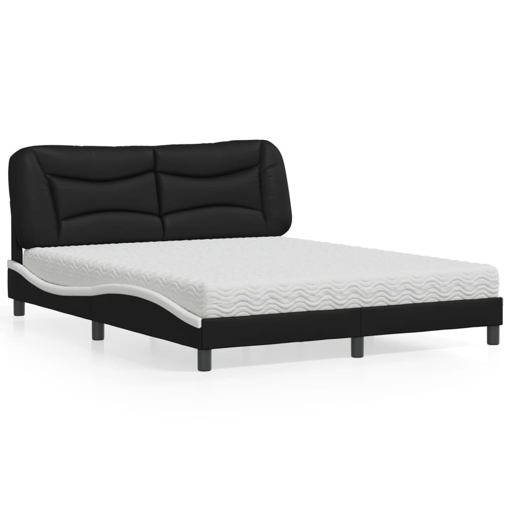 vidaXL Κρεβάτι με Στρώμα Hvar Μαύρο/Λευκό 160x200 εκ. από Συνθετικό Δέρμα