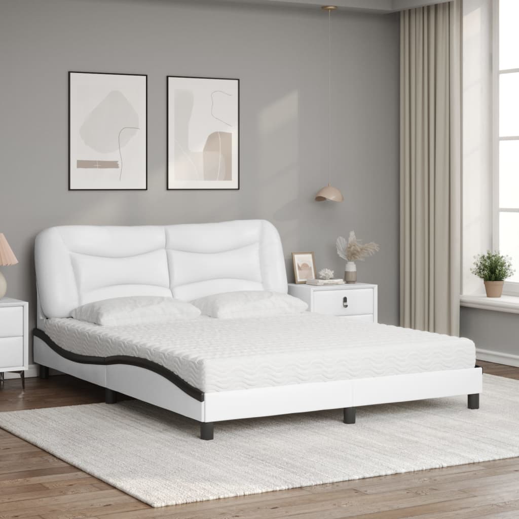 vidaXL Κρεβάτι με Στρώμα Hvar Μαύρο/Λευκό 160x200 εκ. από Συνθετικό Δέρμα