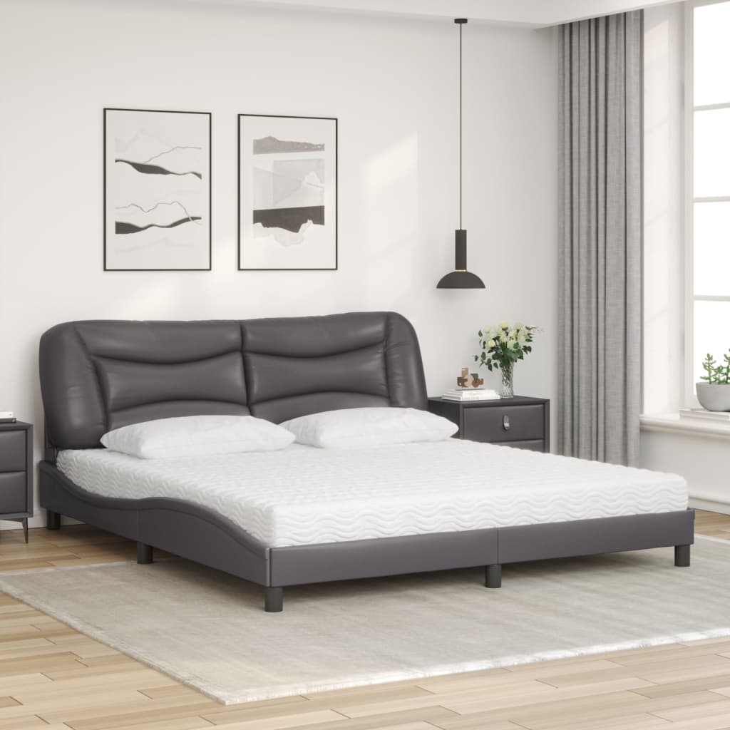 vidaXL Κρεβάτι με Στρώμα Hvar Γκρι 180x200 εκ. Συνθετικό Δέρμα