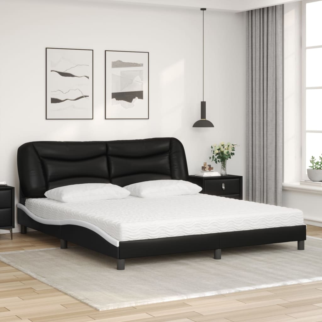 vidaXL Κρεβάτι με Στρώμα Hvar Μαύρο/Λευκό 180x200 εκ. από Συνθετικό δέρμα