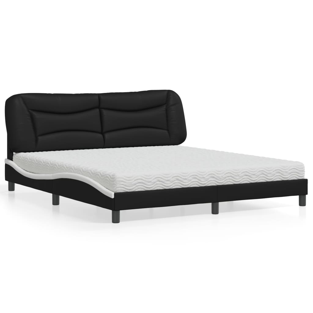 vidaXL Κρεβάτι με Στρώμα Hvar Μαύρο/Λευκό 180x200 εκ. από Συνθετικό δέρμα