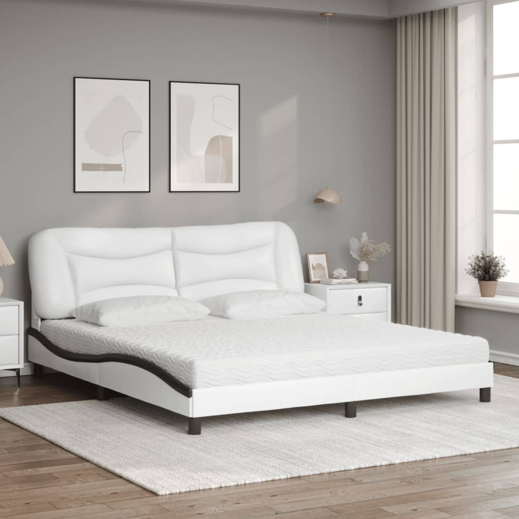 vidaXL Κρεβάτι με Στρώμα Hvar Μαύρο/Λευκό 180x200 εκ. από Συνθετικό Δέρμα