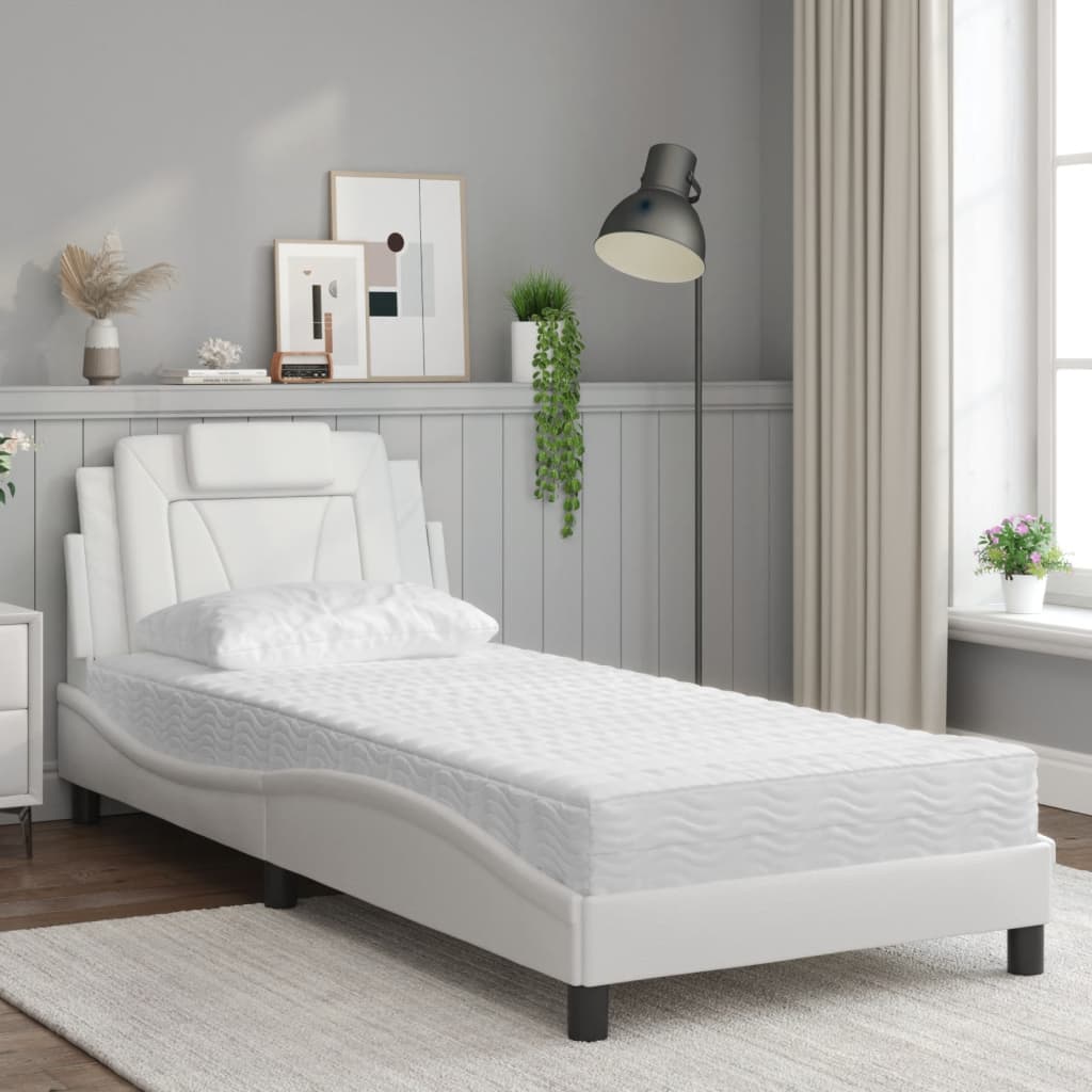 vidaXL Κρεβάτι Viana με Στρώμα Λευκό 90x190 εκ. από Συνθετικό Δέρμα