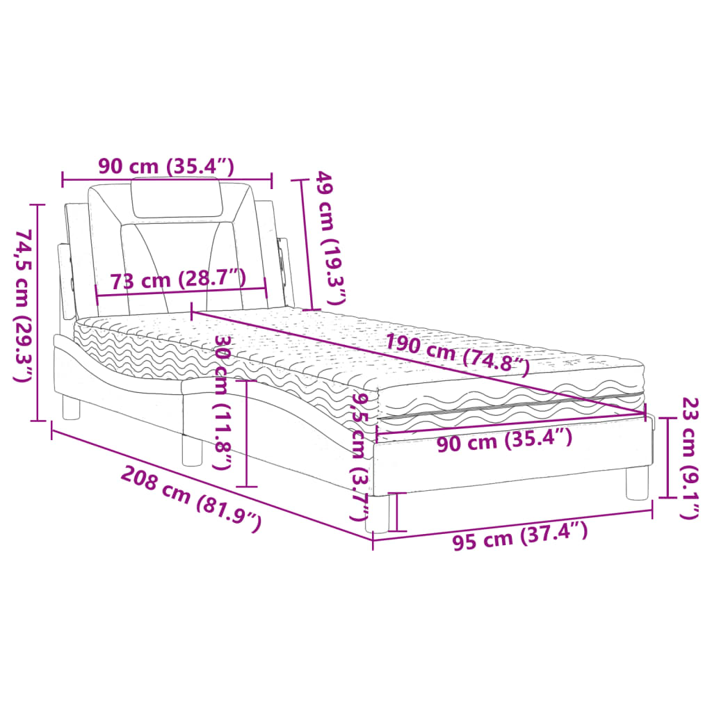 vidaXL Κρεβάτι Viana με Στρώμα Λευκό 90x190 εκ. από Συνθετικό Δέρμα
