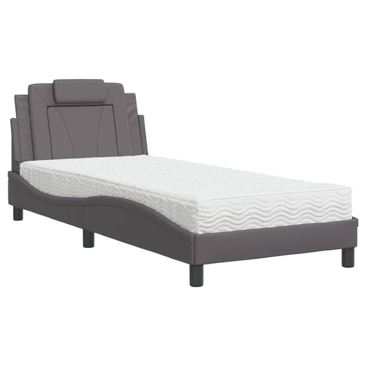 vidaXL Κρεβάτι Viana με Στρώμα Γκρι 90x190 εκ. από Συνθετικό Δέρμα