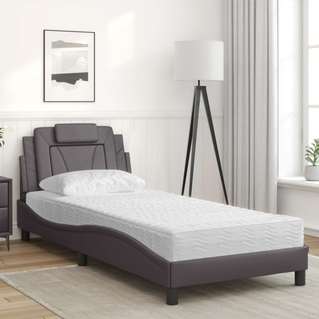 vidaXL Κρεβάτι Viana με Στρώμα Γκρι 90x190 εκ. από Συνθετικό Δέρμα