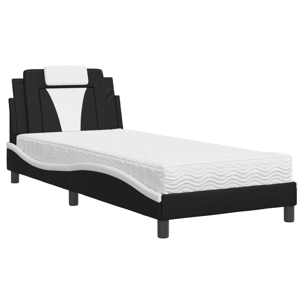 vidaXL Κρεβάτι Viana με Στρώμα Μαύρο/Λευκό 90x190 εκ. από Συνθετικό Δέρμα
