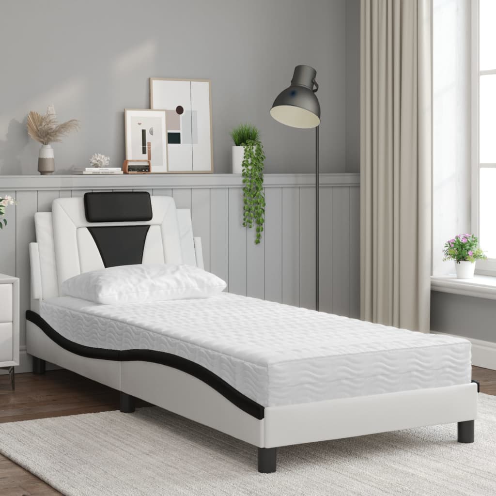 vidaXL Κρεβάτι Viana με Στρώμα Μαύρο/Λευκό 90x190 εκ. από Συνθετικό Δέρμα