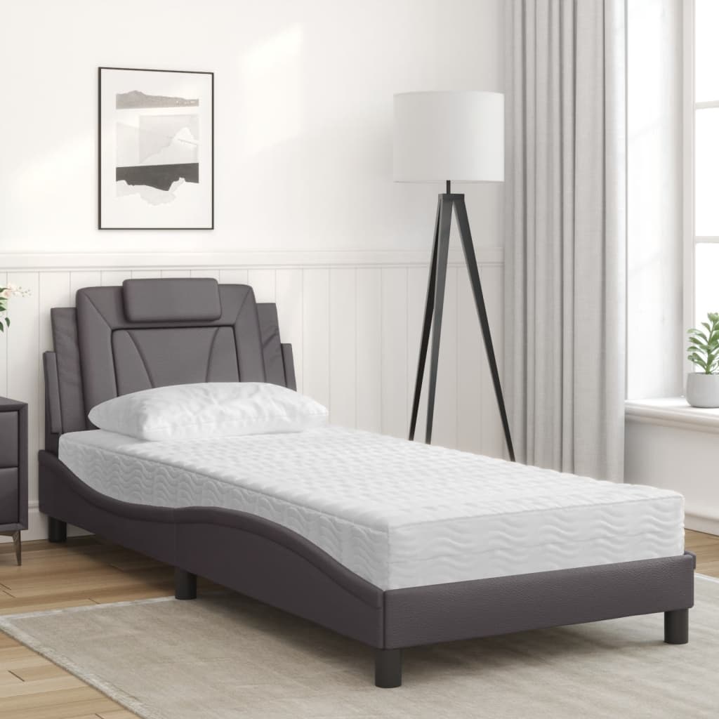 vidaXL Κρεβάτι Viana με Στρώμα Γκρι 90x200 εκ. από Συνθετικό Δέρμα