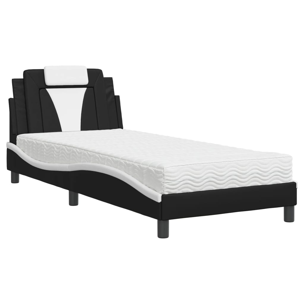 vidaXL Κρεβάτι Viana με Στρώμα Μαύρο και Λευκό 90 x 200 εκ. Συνθετικό Δέρμα