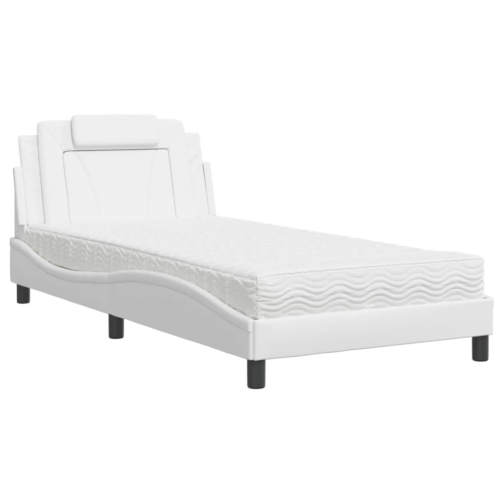 vidaXL Κρεβάτι Viana με Στρώμα Λευκό 100x200 εκ. από Συνθετικό Δέρμα