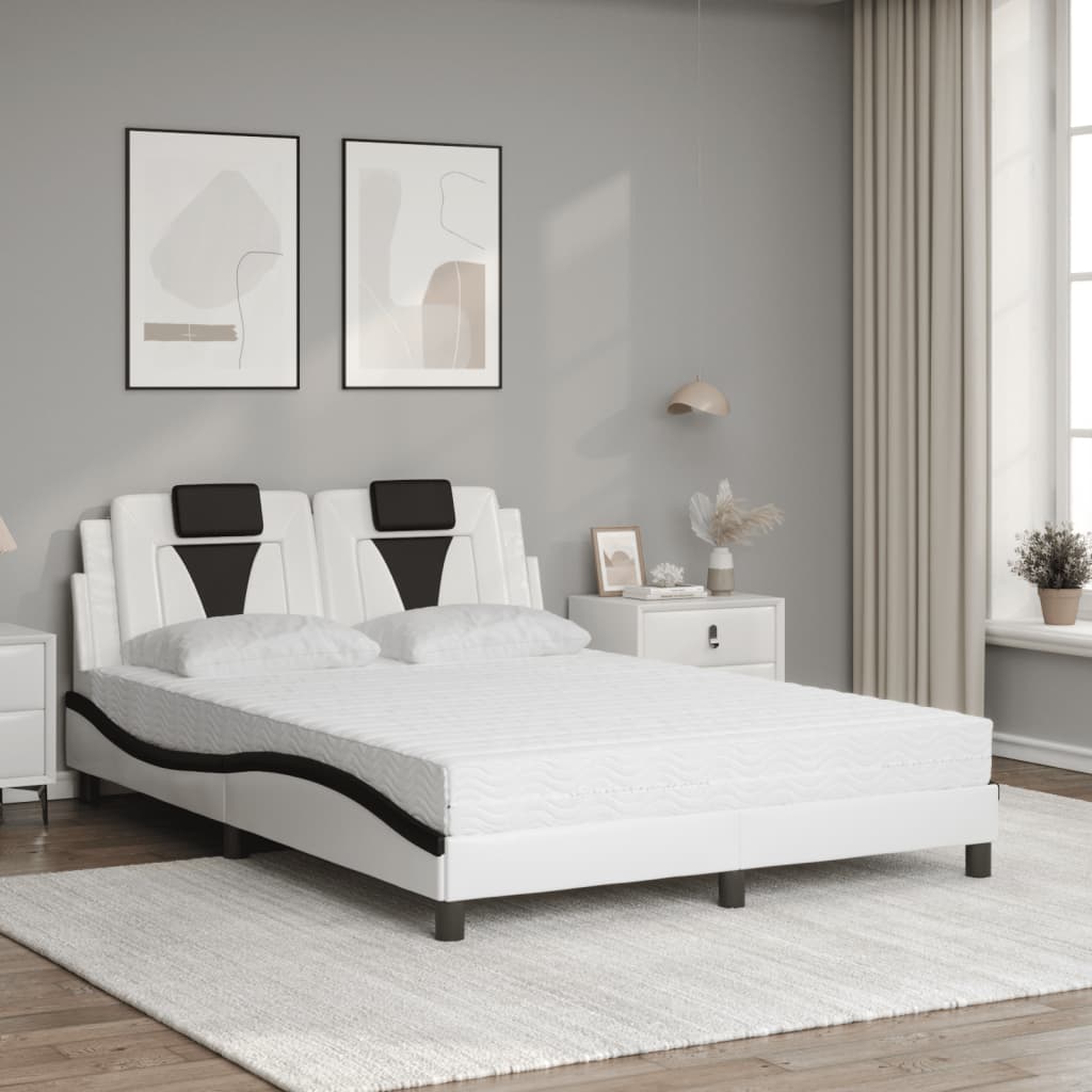 vidaXL Κρεβάτι Viana με Στρώμα Λευκό και Μαύρο 120 x 200 εκ. Συνθετικό Δέρμα