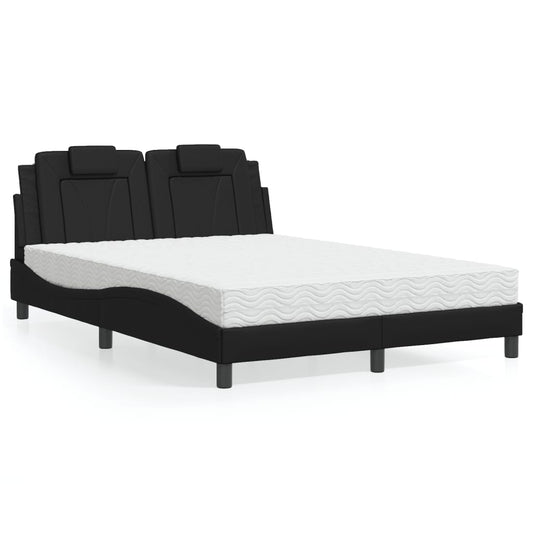 vidaXL Κρεβάτι Viana με Στρώμα Μαύρο 140x190 εκ. από Συνθετικό Δέρμα
