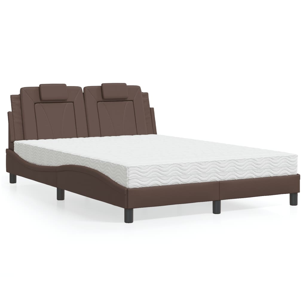 vidaXL Κρεβάτι Viana με Στρώμα Καφέ 140x190εκ. από Συνθετικό Δέρμα