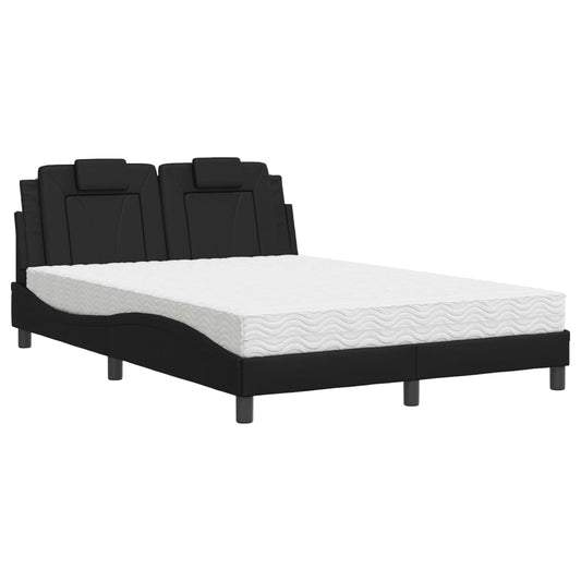 vidaXL Κρεβάτι Viana με Στρώμα Μαύρο 140x200 εκ. από Συνθετικό Δέρμα