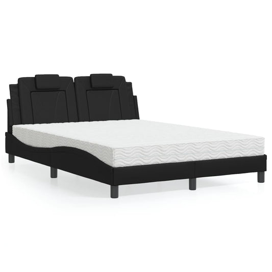vidaXL Κρεβάτι Viana με Στρώμα Μαύρο 140x200 εκ. από Συνθετικό Δέρμα