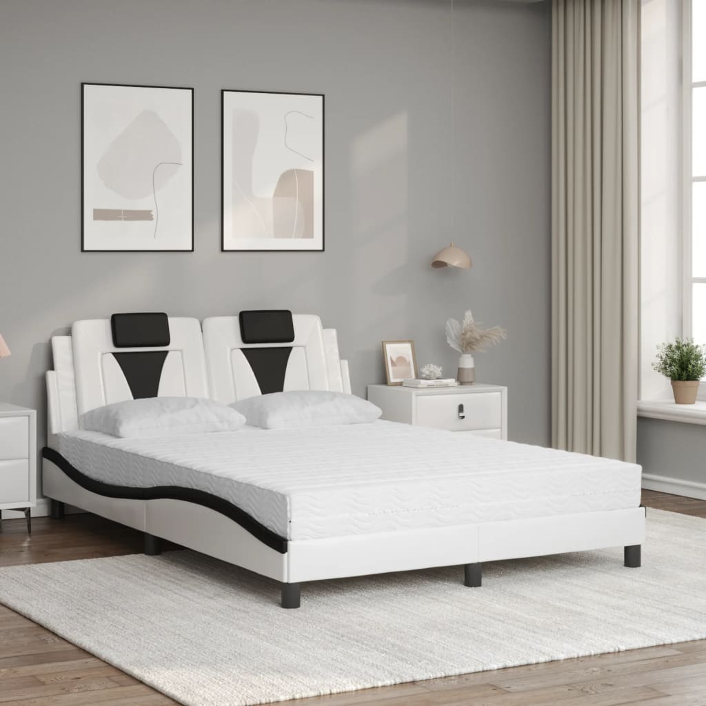 vidaXL Κρεβάτι Viana με Στρώμα Μαύρο/Λευκό 140x200 εκ. από Συνθετικό Δέρμα