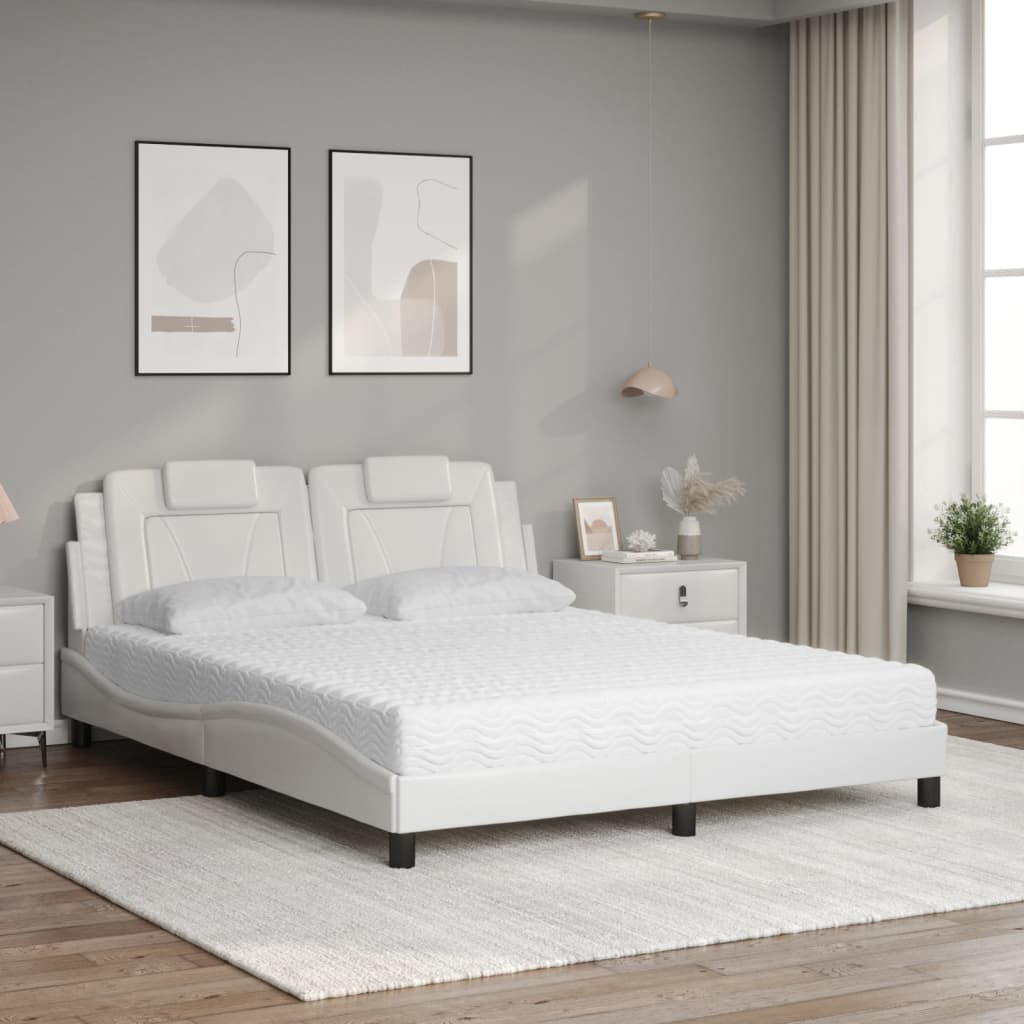 vidaXL Κρεβάτι Viana με Στρώμα Λευκό 160x200εκ.από Συνθετικό Δέρμα