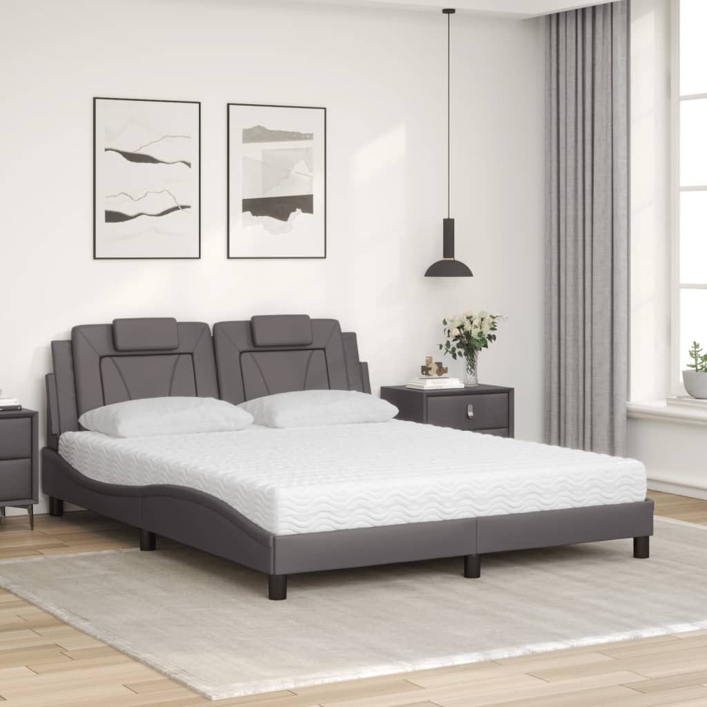 vidaXL Κρεβάτι Viana με Στρώμα Γκρι 160x200 εκ. από Συνθετικό Δέρμα