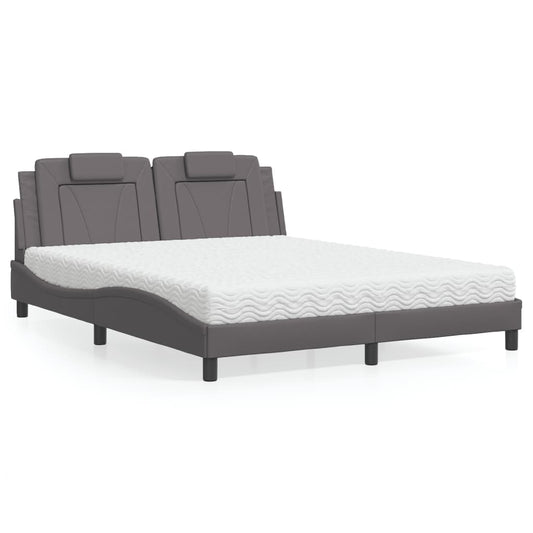 vidaXL Κρεβάτι Viana με Στρώμα Γκρι 160x200 εκ. από Συνθετικό Δέρμα