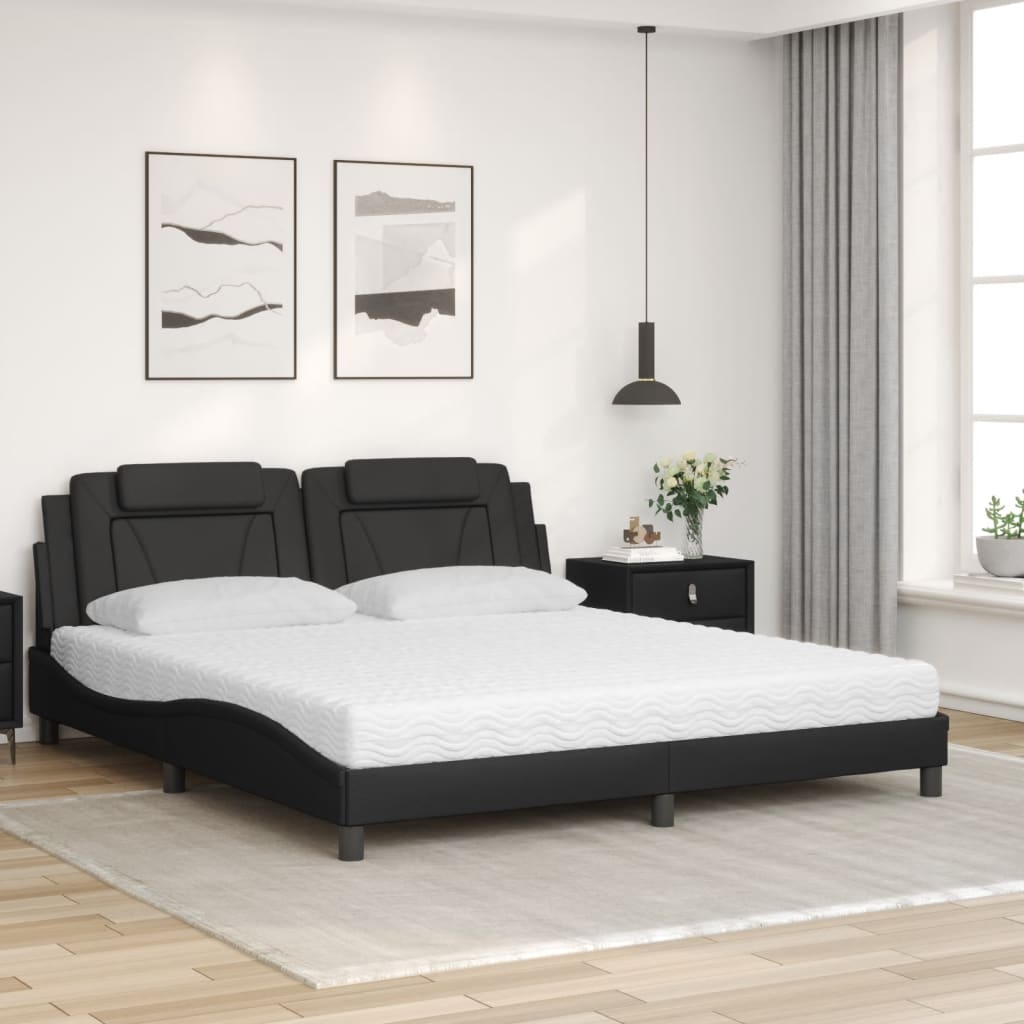 vidaXL Κρεβάτι Viana με Στρώμα Μαύρο 180x200 εκ. από Συνθετικό δέρμα