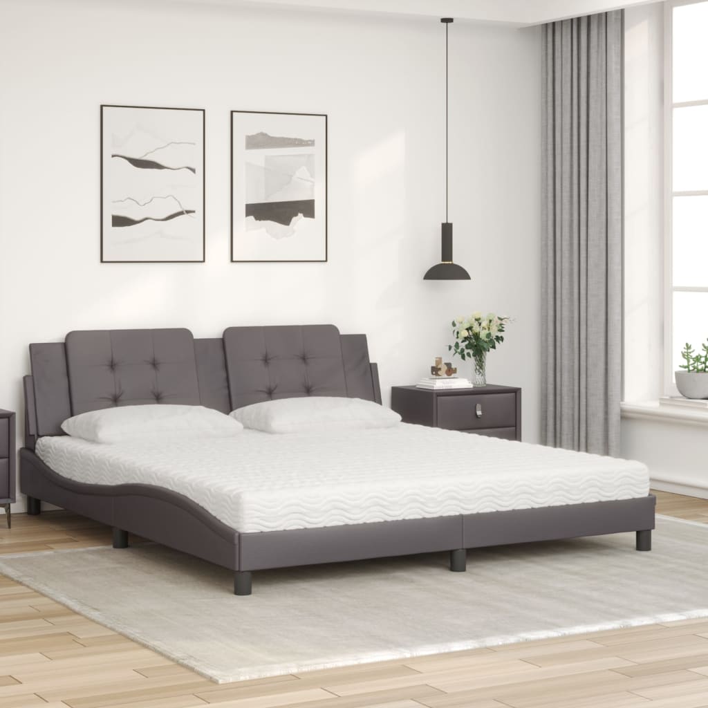 vidaXL Κρεβάτι με Στρώμα Zadar Γκρι 180x200 εκ. Συνθετικό Δέρμα