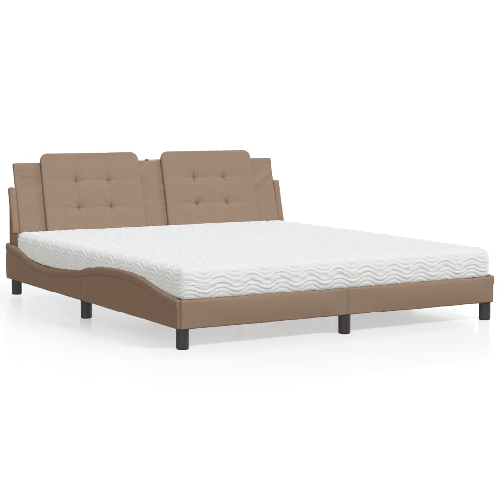 vidaXL Κρεβάτι με Στρώμα Zadar Καπουτσίνο 180x200 εκ. Συνθ. Δέρμα