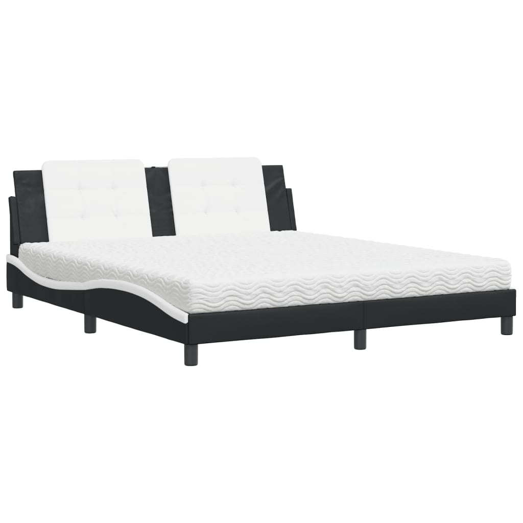vidaXL Κρεβάτι με Στρώμα Zadar Μαύρο/Λευκό 180x200 εκ. από Συνθετικό δέρμα