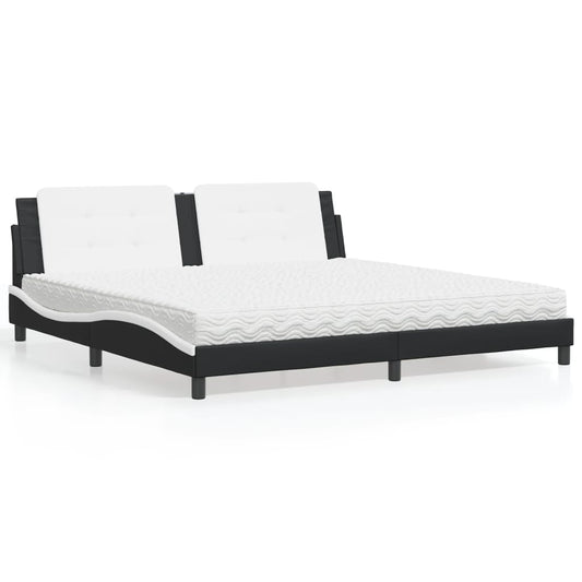 vidaXL Κρεβάτι με Στρώμα Zadar Μαύρο/Λευκό 200x200εκ.Συνθ. Δέρμα
