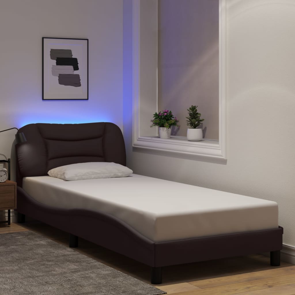 vidaXL Πλαίσιο κρεβατιού με LED χωρίς στρώμα Hvar Σκούρο Καφέ 80x200 εκ. Υφασμάτινο