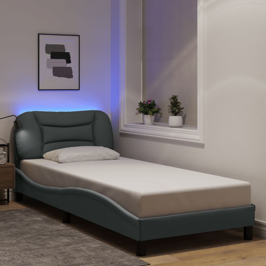 vidaXL Σκελετός Κρεβατιού με LED Χωρίς Στρώμα Hvar Αν. Γκρι 90x190 εκ.