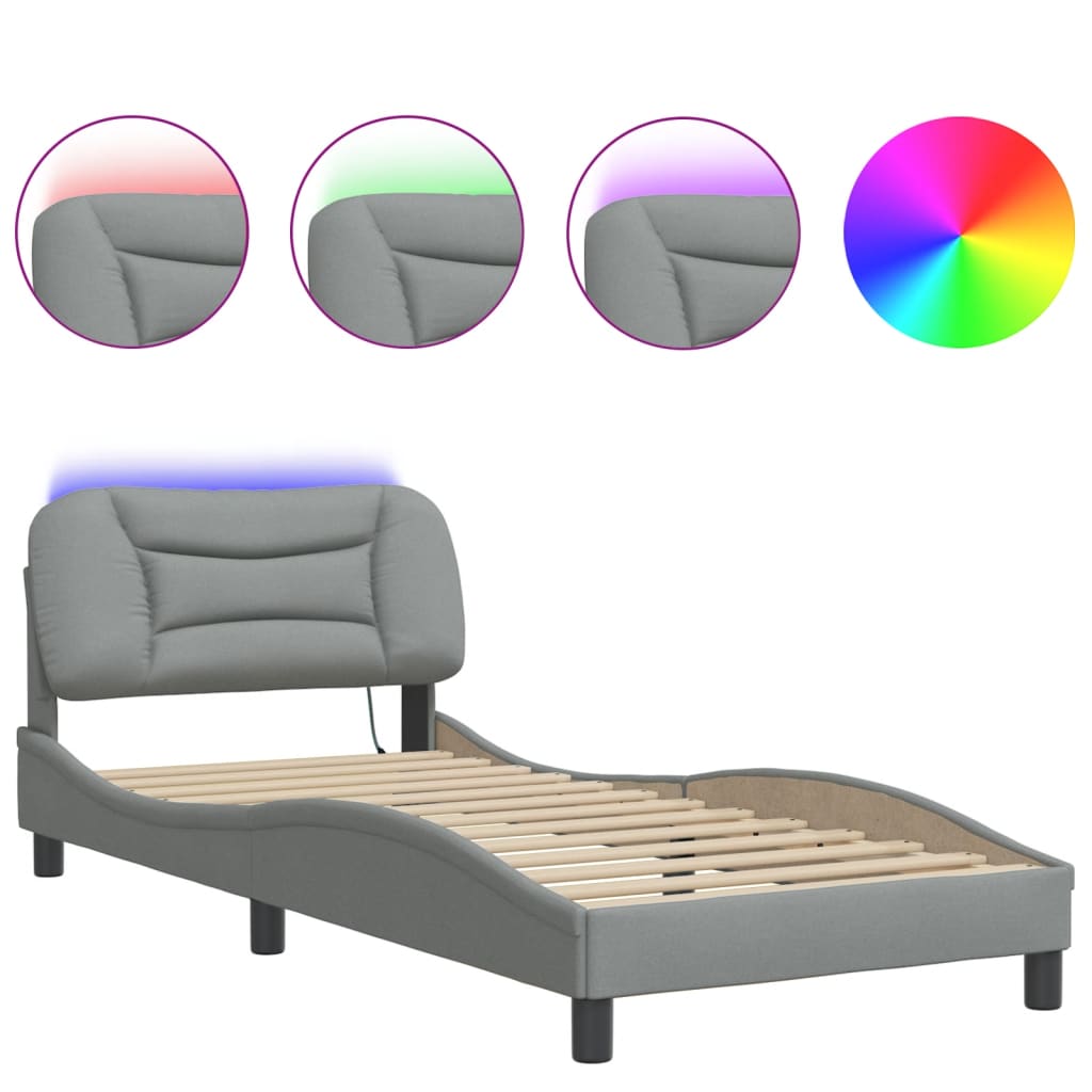 vidaXL Σκελετός Κρεβατιού με LED Χωρίς Στρώμα Hvar Αν. Γκρι 90x200 εκ.