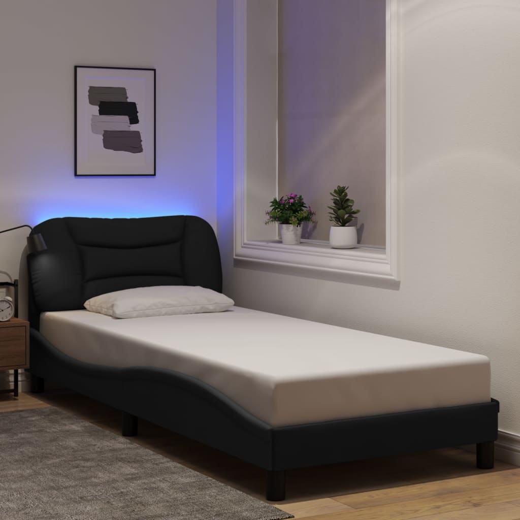 vidaXL Σκελετός Κρεβατιού με LED Χωρίς Στρώμα Hvar Μαύρο 90x200 εκ.