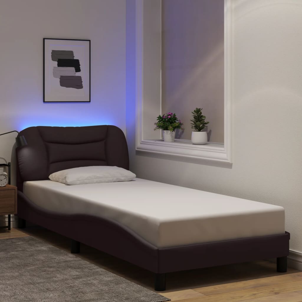 vidaXL Σκελετός Κρεβατιού με LED Χωρίς Στρώμα Hvar Σκ. Καφέ 90x200 εκ.
