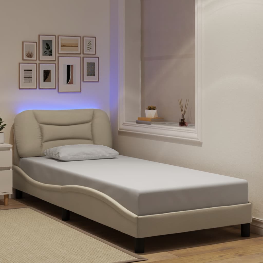 vidaXL Πλαίσιο κρεβατιού με LED χωρίς στρώμα Hvar Κρεμ 90x200 εκ. Υφασμάτινο