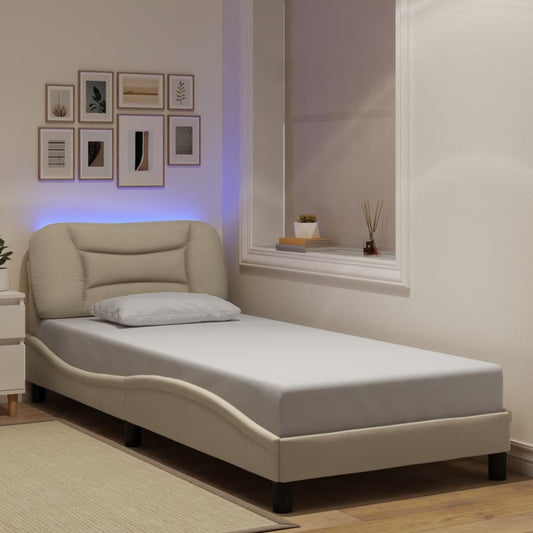vidaXL Πλαίσιο κρεβατιού με LED χωρίς στρώμα Hvar Κρεμ 90x200 εκ. Υφασμάτινο