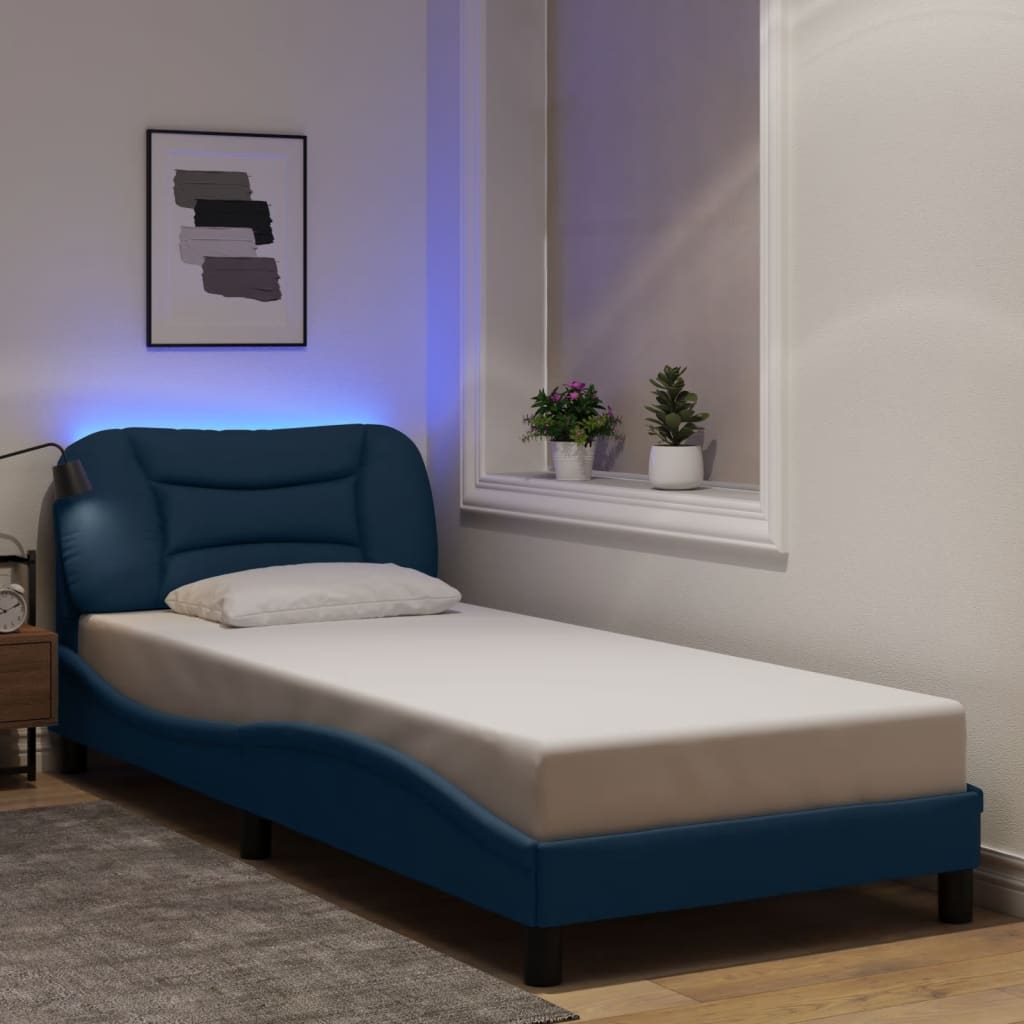 vidaXL Σκελετός Κρεβατιού με LED Χωρίς Στρώμα Hvar Μπλε 90x200 εκ.