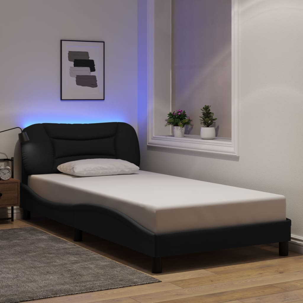 vidaXL Σκελετός Κρεβατιού με LED Χωρίς Στρώμα Hvar Μαύρο 100x200 εκ.