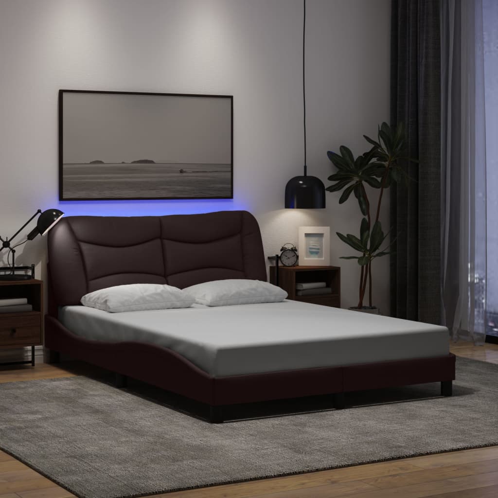 vidaXL Πλαίσιο κρεβατιού με LED χωρίς στρώμα Hvar Σκούρο Καφέ 140x190 εκ. Υφασμάτινο