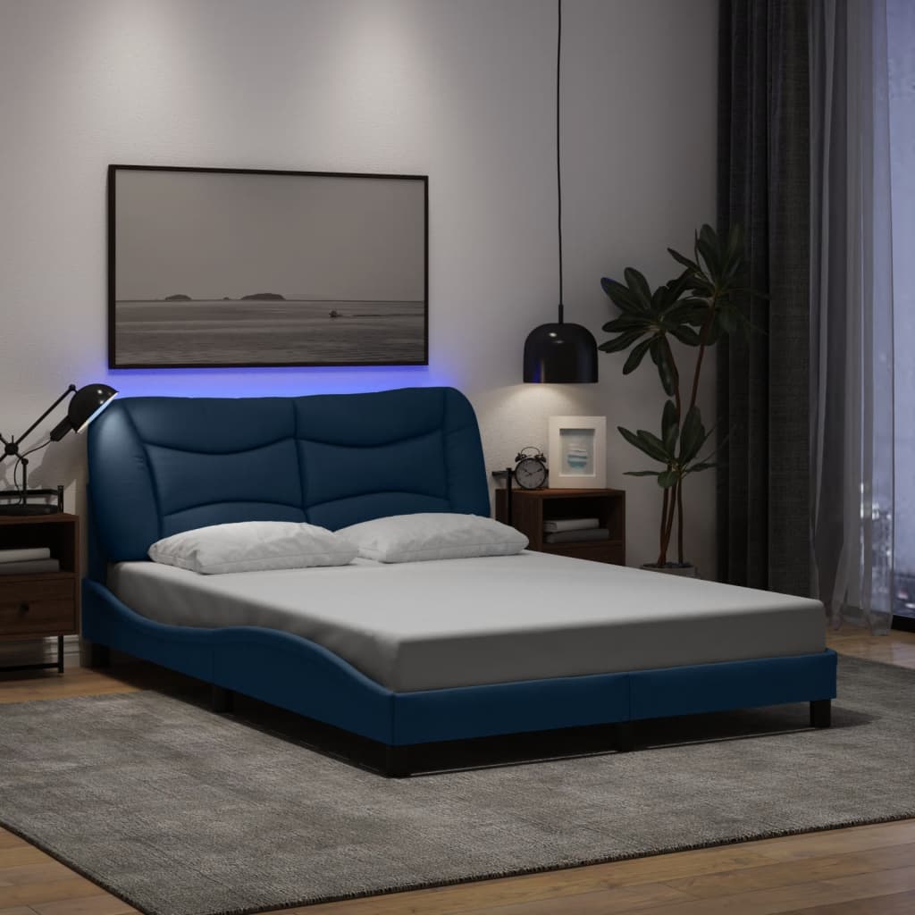 vidaXL Πλαίσιο κρεβατιού με LED χωρίς στρώμα Hvar Μπλε 140x190 cm Ύφασμα