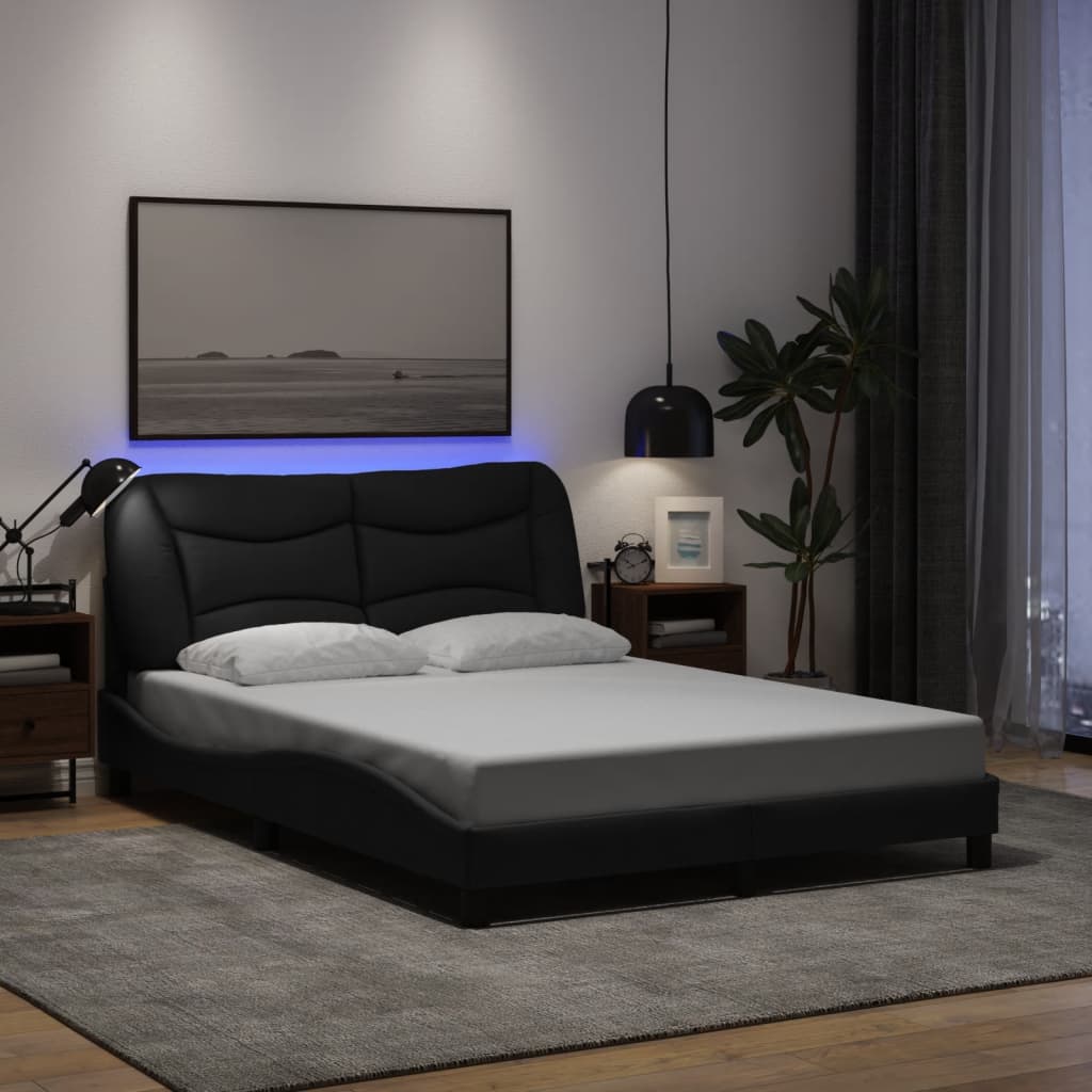 vidaXL Σκελετός Κρεβατιού με LED Χωρίς Στρώμα Hvar Μαύρο 140x200 εκ.